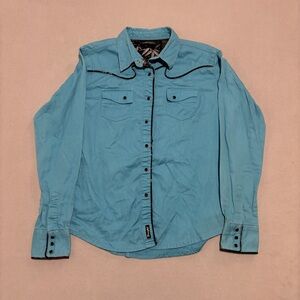 Wrangler Shirts Women's Medium Blue Pearl Snap Cowboy Western Rodeo Y2K